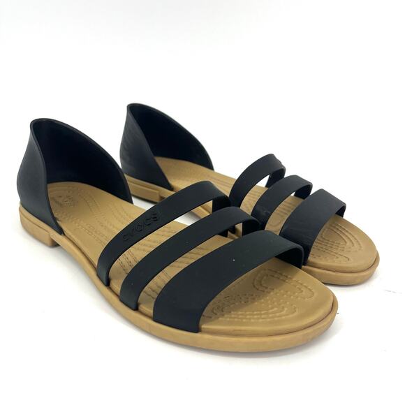 Crocs Shoes - Crocs Rubber Slip-On Black Sandals 3-Bar Closed Back Waterproof Flats Size 8